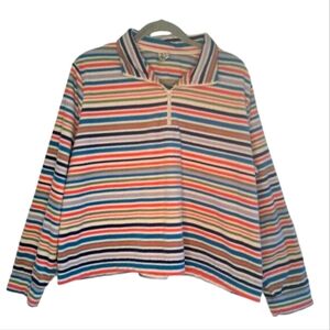 Sahalie Butterfleece Striped Fleece 1/4 Zip Pullover Plus Size 2X